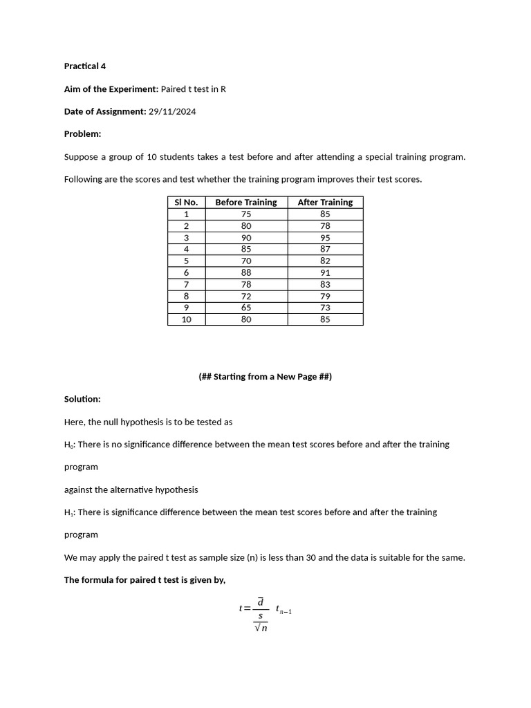 R Practical 4 (29.11.2024) | PDF | Student's T Test | P Value