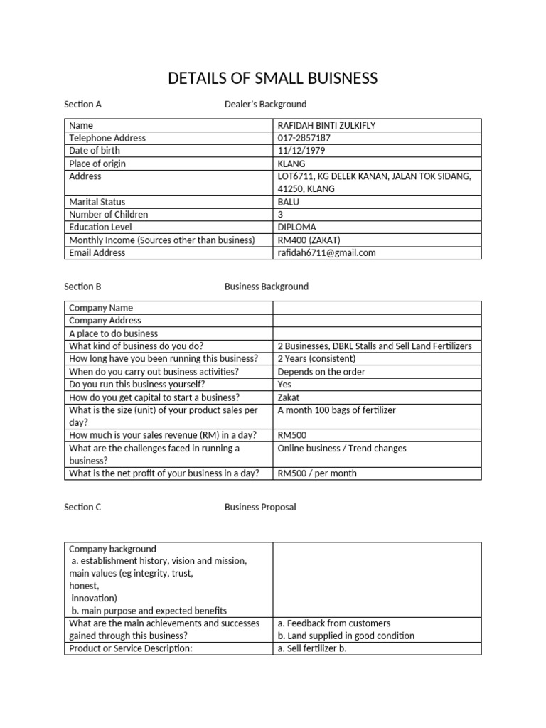 DETAILS OF SMALL BUISNESS | PDF | Bookkeeping | Economies