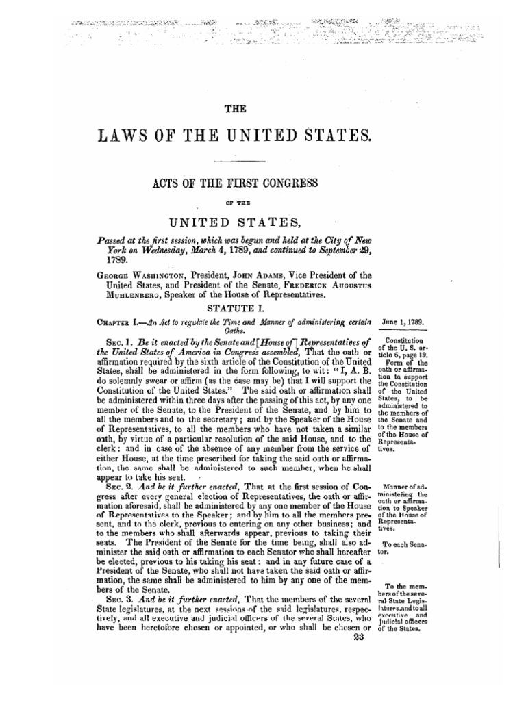 An Act of The First Congress Regarding Oaths | PDF