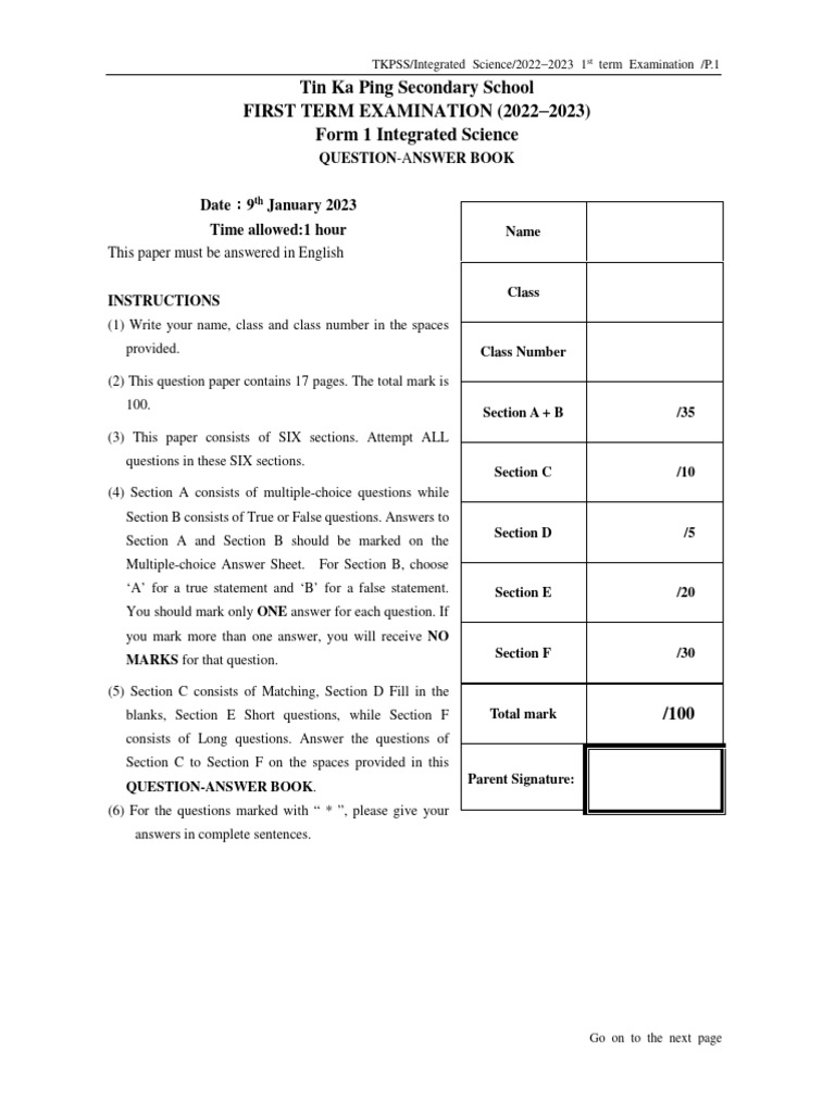 Form 1 Integrated Science Exam 2023 | PDF | Multiple Choice | Liquids
