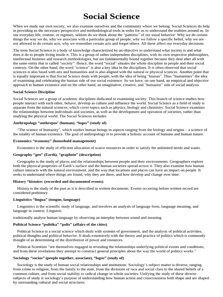 Understanding Social Science Disciplines | PDF | Id | Social Sciences