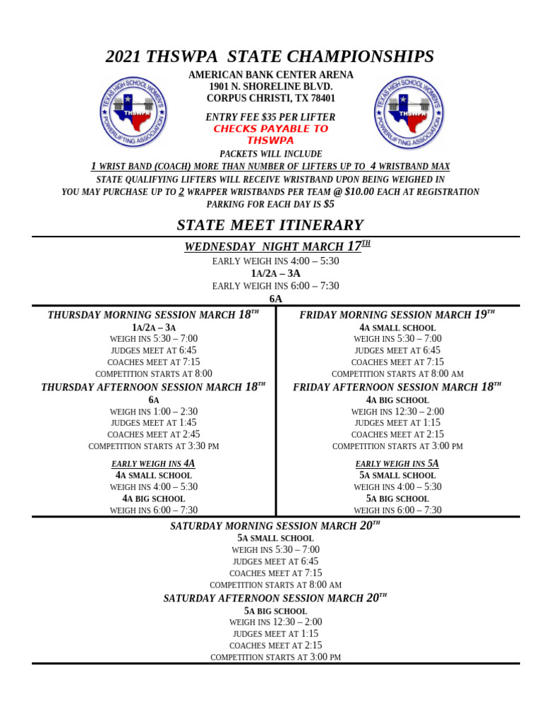 2021 THSWPA State Championships Schedule | PDF | Motorsport Competitions