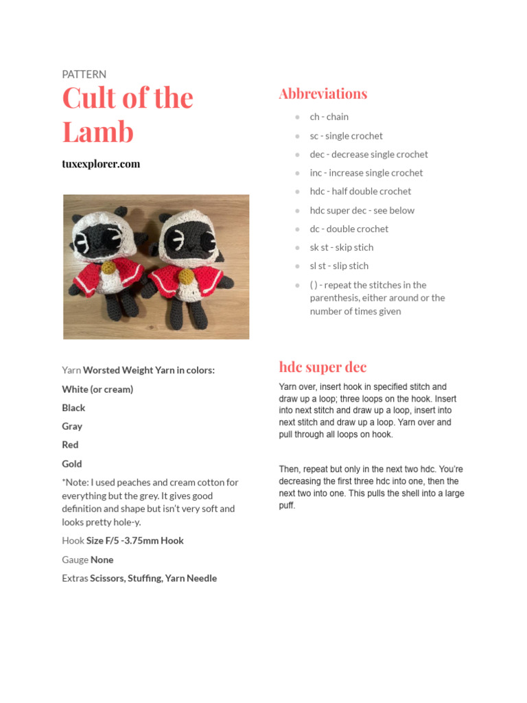 Cult of the Lamb Crochet Pattern Guide | PDF | Crochet | Crafts