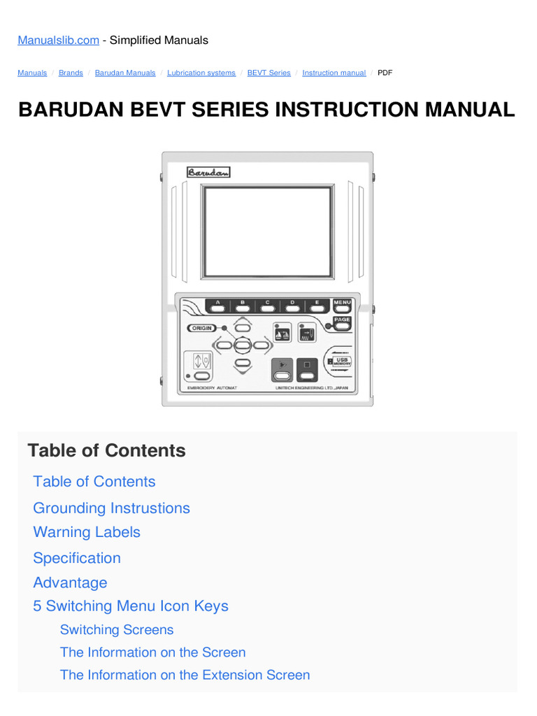 Barudan Bevt Series Instruction Manual | PDF | Menu (Computing ...