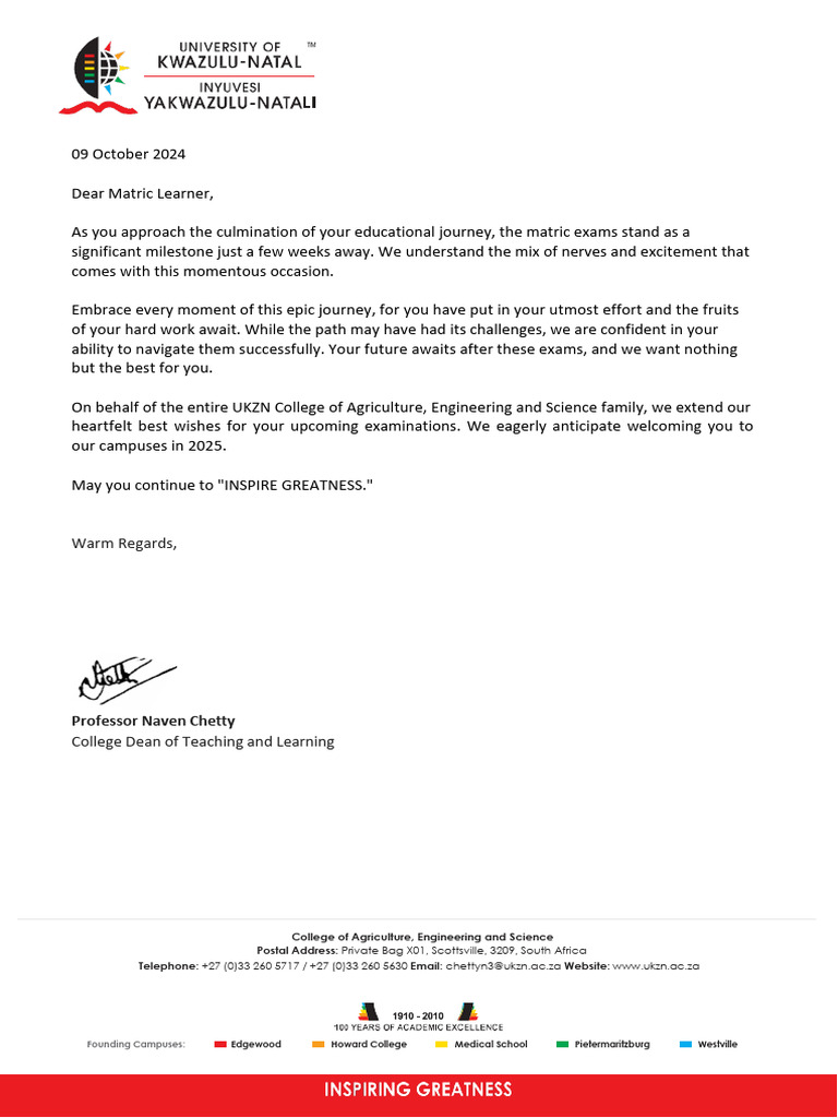 CDTL Communique 2024 - Matric Letter | PDF