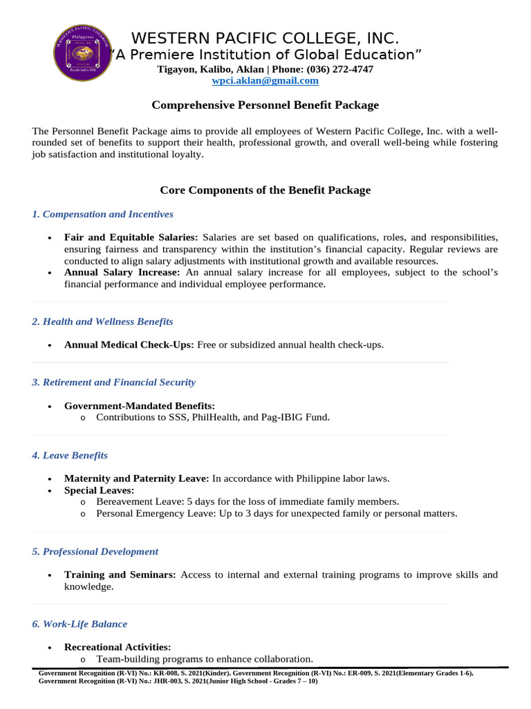 Benefit Package | PDF | Salary | Employment