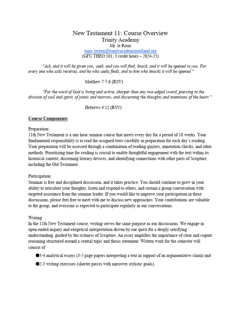 New Testament Course Overview 2024-25 | PDF | Gospel Of John | New ...