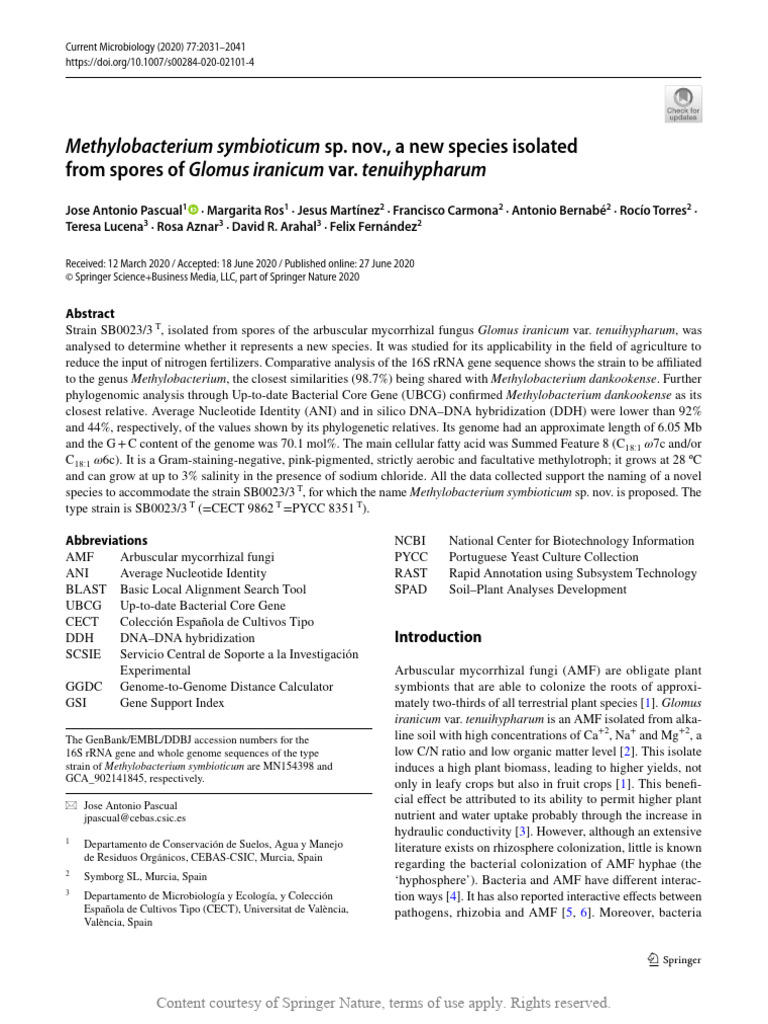 1 - Methylobacterium - Symbioticum - SP - Nov - A - New - Species | PDF ...