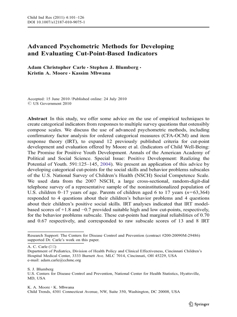 Carle 2011 Advanced Psychometric Methods For Developing and Evaluating ...