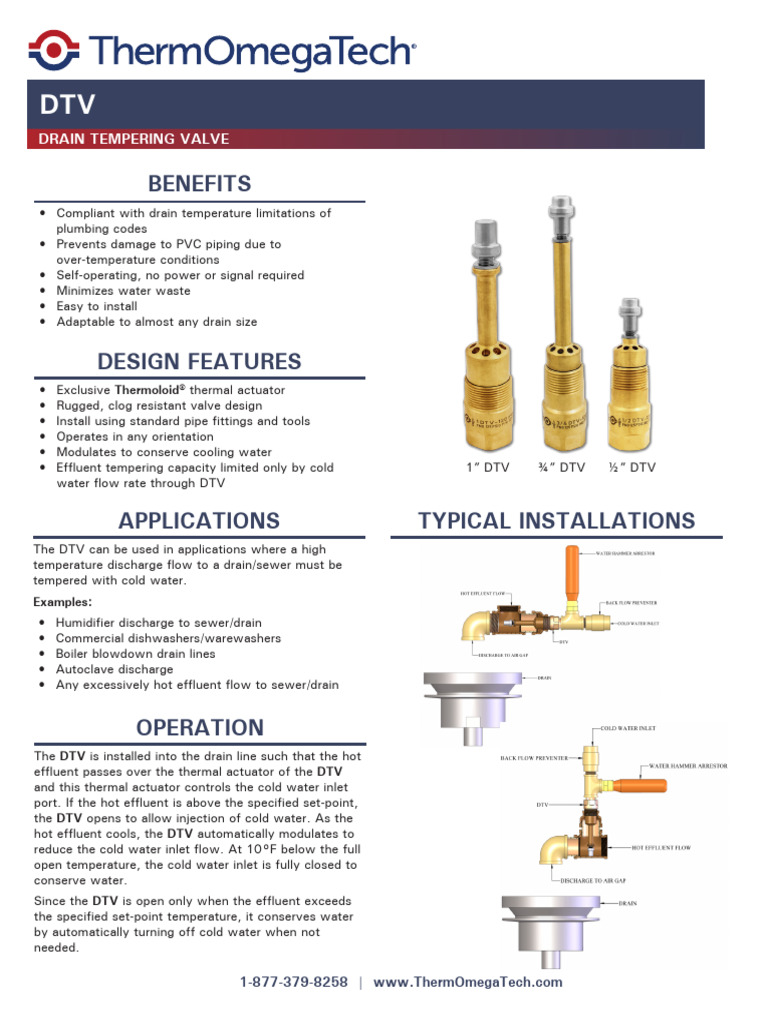 DTV Drain Tempering Valve Overview | PDF | Valve | Sanitary Sewer