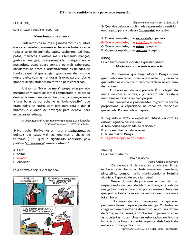 D3 - Inferir o Sentido de Uma Palavra Ou Expressão. | PDF