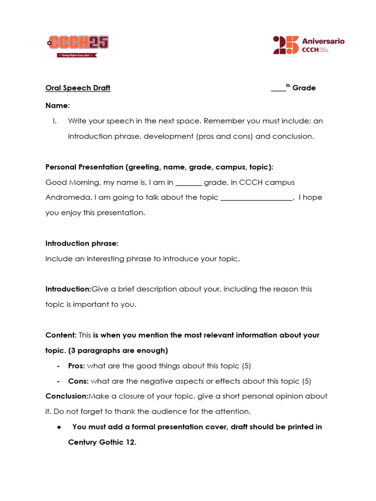 6th Grade Speech Guide | PDF