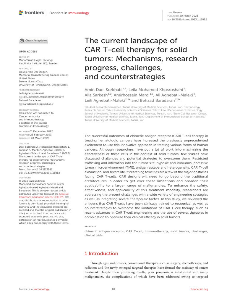 The Current Landscape of CAR T-Cell Therapy For Solid Tumors ...