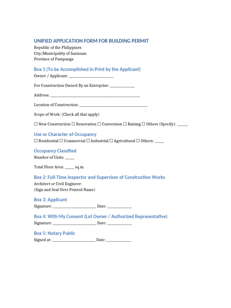 Unified Building Permit Application Form | PDF