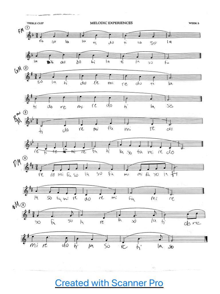 Week 5 Treble Clef Melodic Exercises | PDF