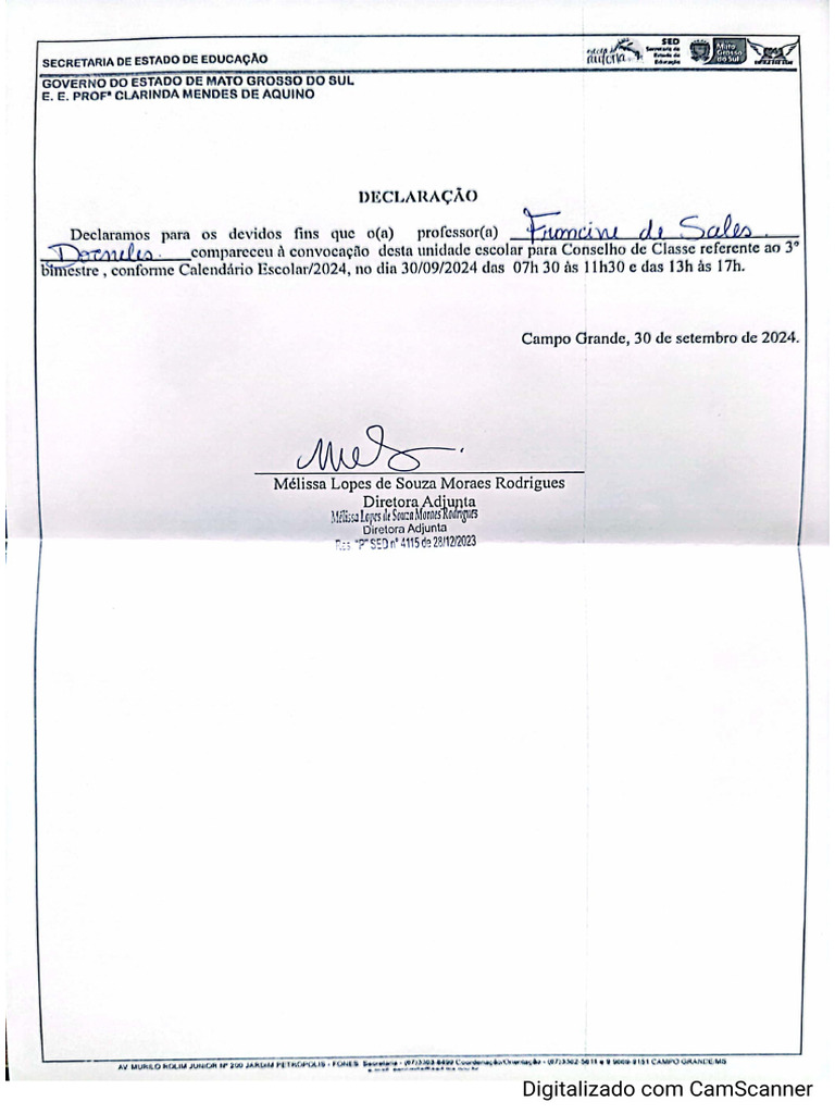Declaração Conselho de Classe | PDF