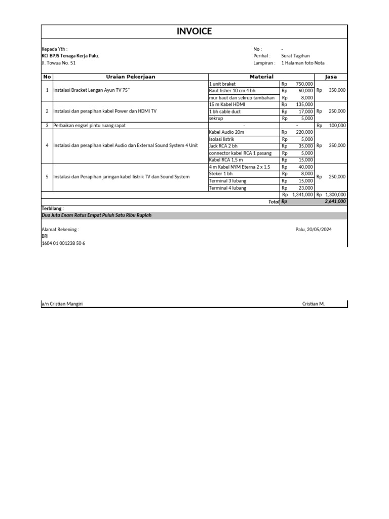 Invoice for TV and Audio Installations | PDF