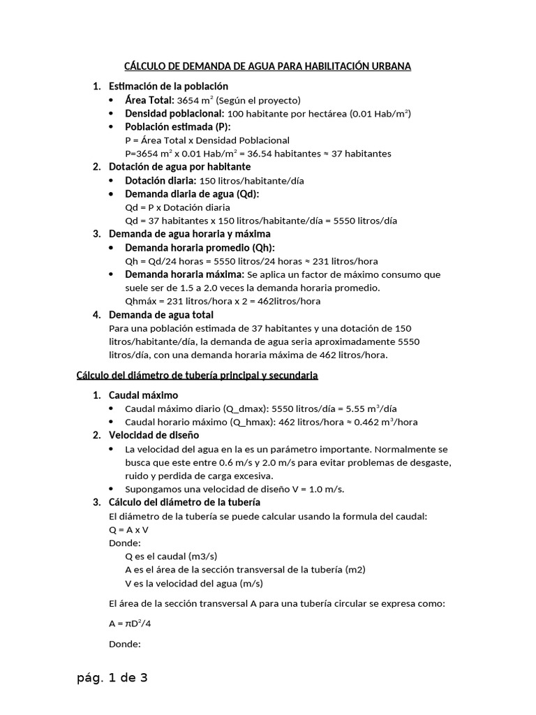 Calculo de Demanda de Agua para HU | PDF | Descarga (hidrología ...