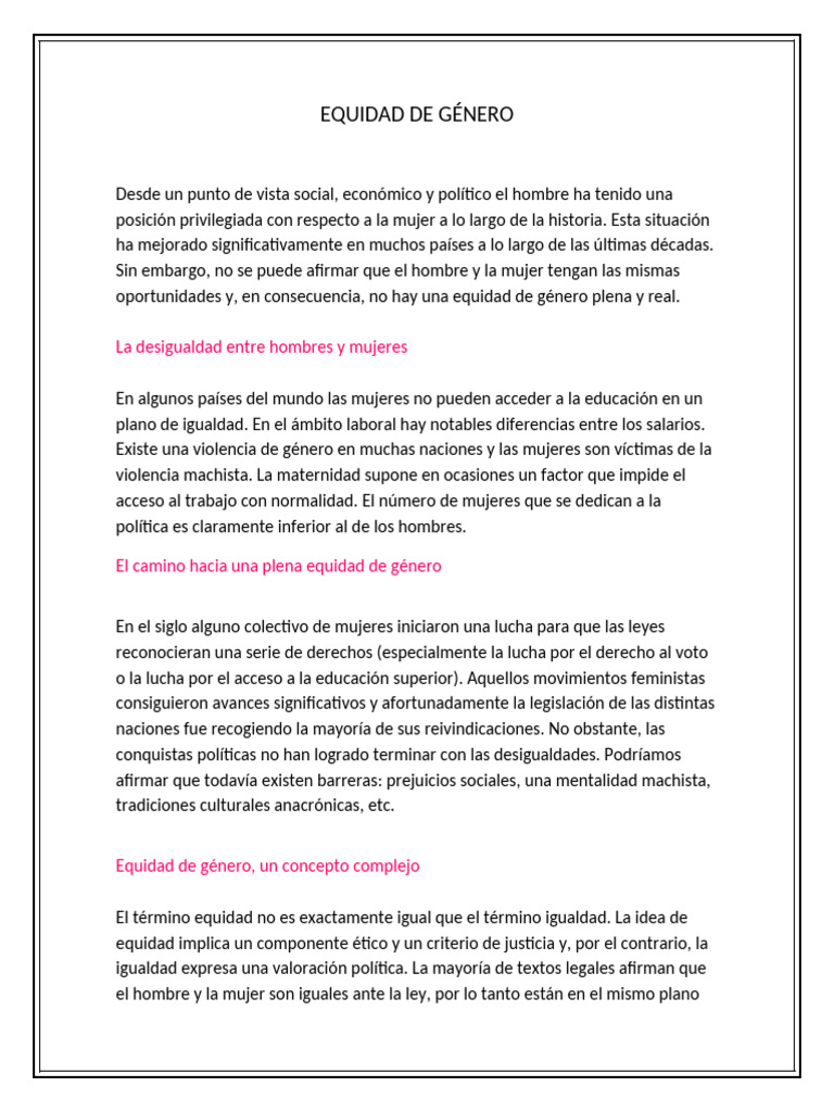 Desigualdad y Equidad de Género | PDF | Estudios de género | Igualdad ...