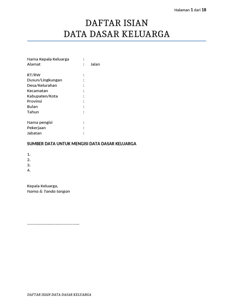 Data Dasar Keluarga dan Penghasilan | PDF