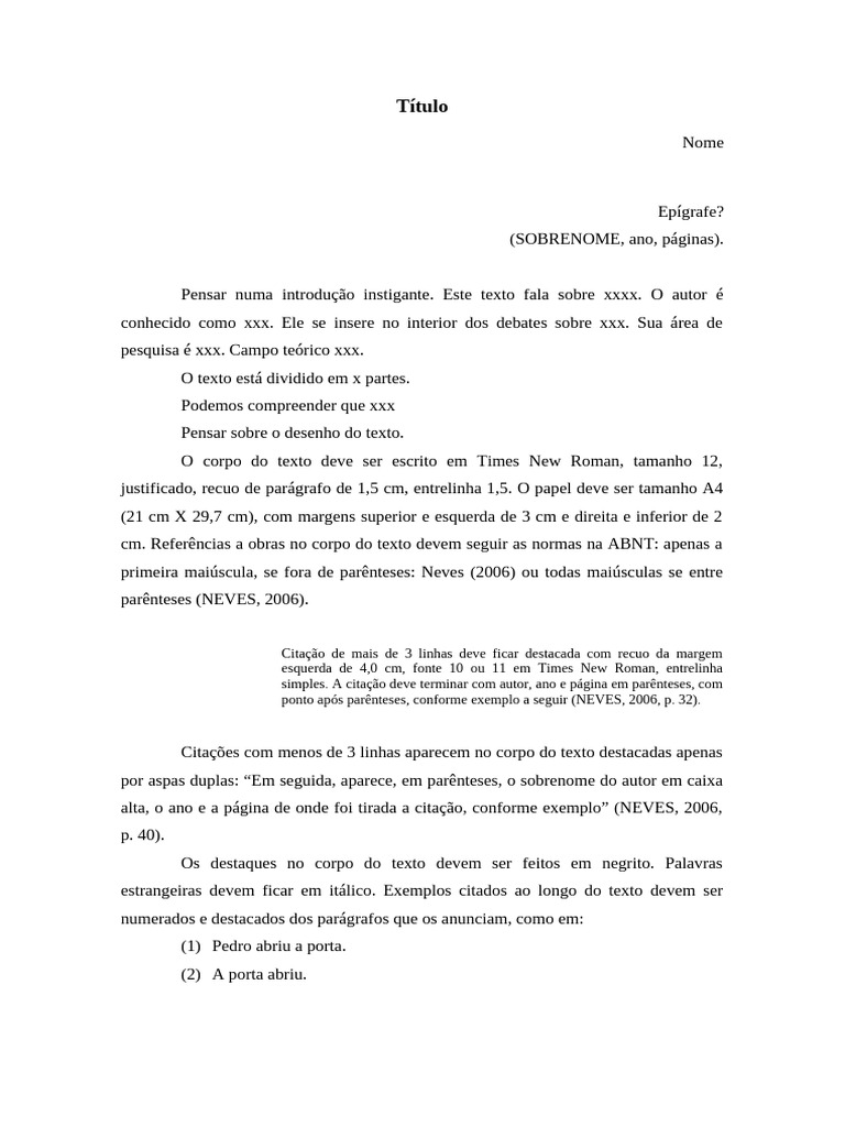 Modelo De Formatação Pdf Citação Caixa Alta E Caixa Baixa