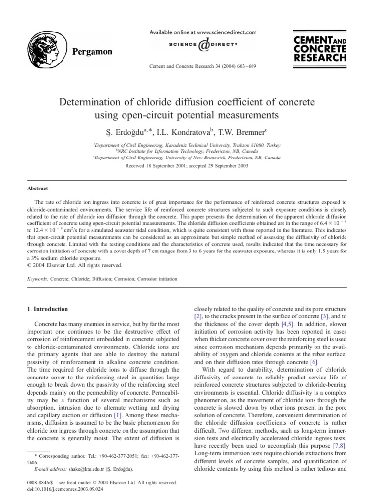 Chloride Diffusion Coefficient in Concrete | PDF | Concrete | Corrosion