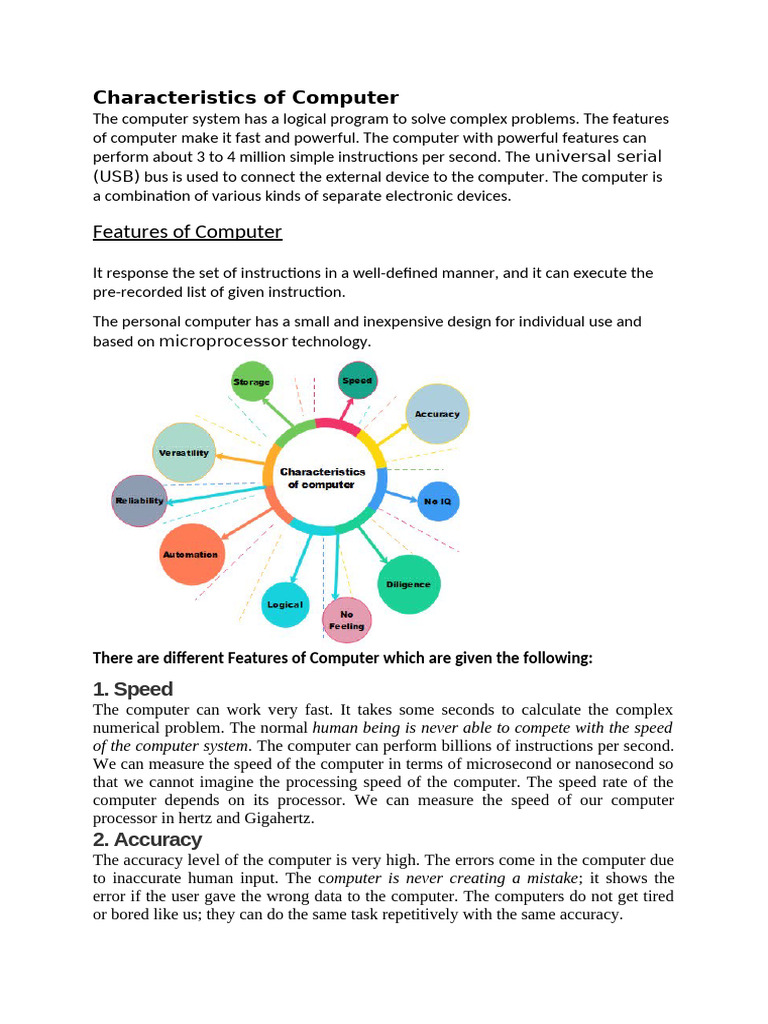 Characteristics Of Computer