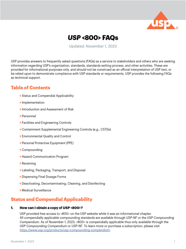USP HQS 800 FAQs November2023 V5 | PDF | Personal Protective Equipment ...