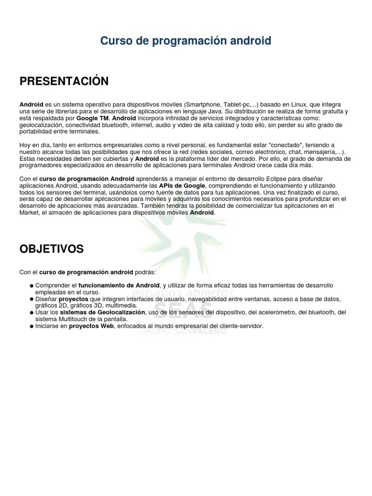Curso de Programación Android | PDF | Android (sistema operativo) | Google