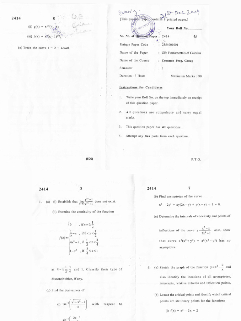 Fundamentals of Calculus Exam Paper | PDF | Mathematical Logic ...