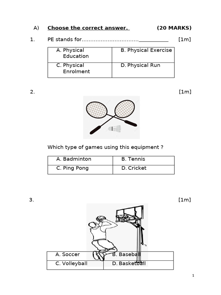 Physical Education Quiz Questions | PDF