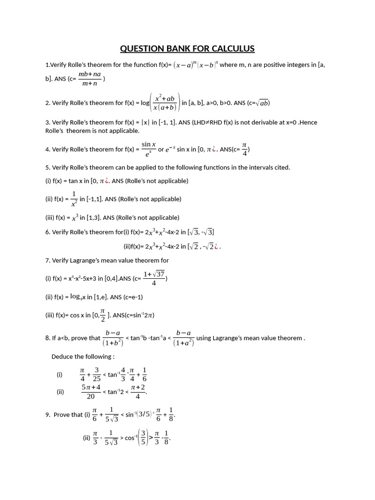 Question Bank For Calculus | PDF | Mathematical Objects | Mathematical ...