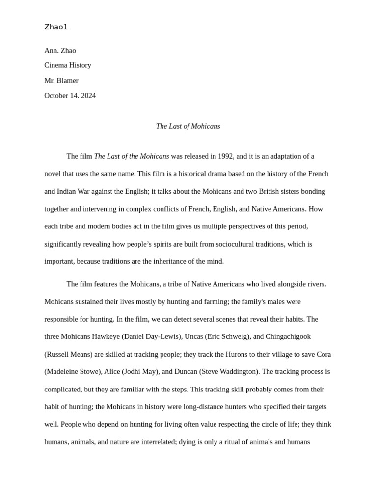 Cultural Perspectives in Last of the Mohicans | PDF