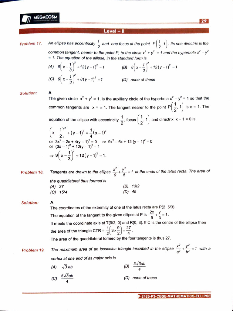 Ellipse Geometry Problems and Solutions | PDF | Ellipse | Classical ...
