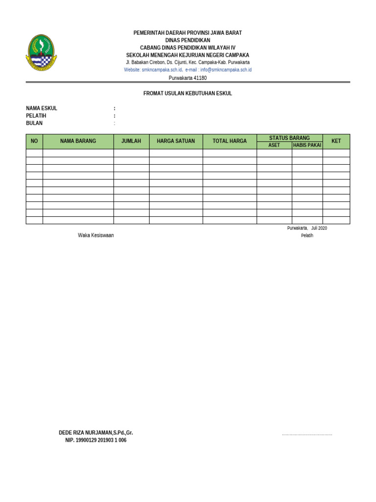 Contoh Rincian Program Eskul | PDF