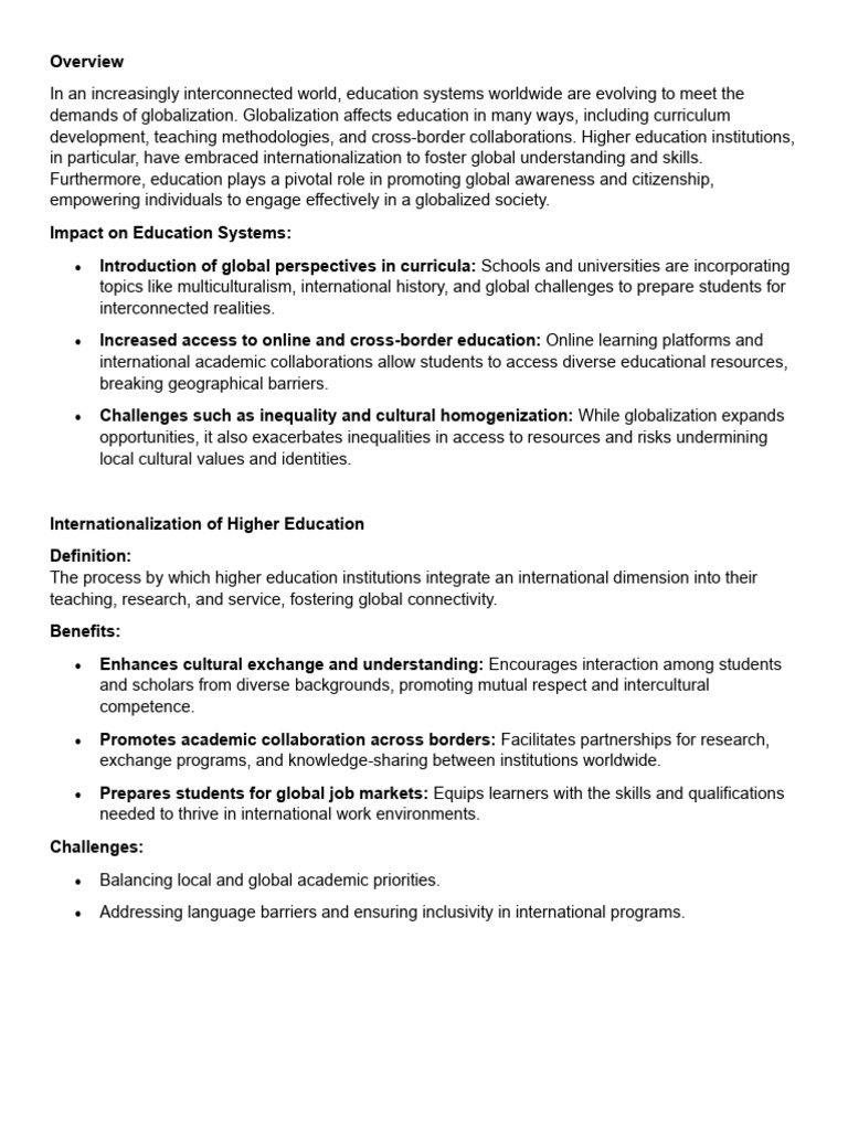 Globalization S Impact On Education Systems Pdf Globalization