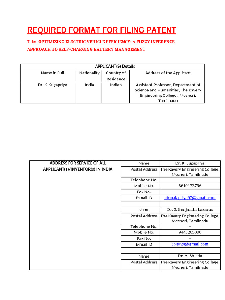 Format for Filing Patent_12.06.23 (1) | PDF | Telephone | Engineering