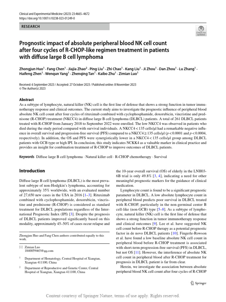 Prognostic Impact of Absolute Peripheral Blood NK | PDF | Natural ...
