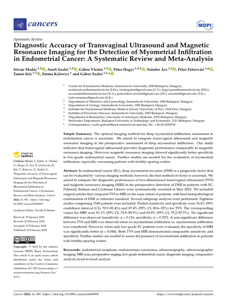 Diagnostic Accuracy of Transvaginal Ultrasound and | PDF | Magnetic ...