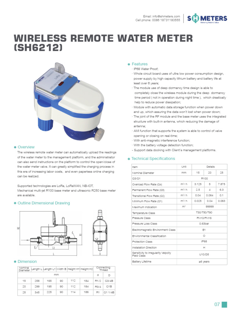 Wireless Remote Water Meter (Sh6212) | PDF | Manufactured Goods ...