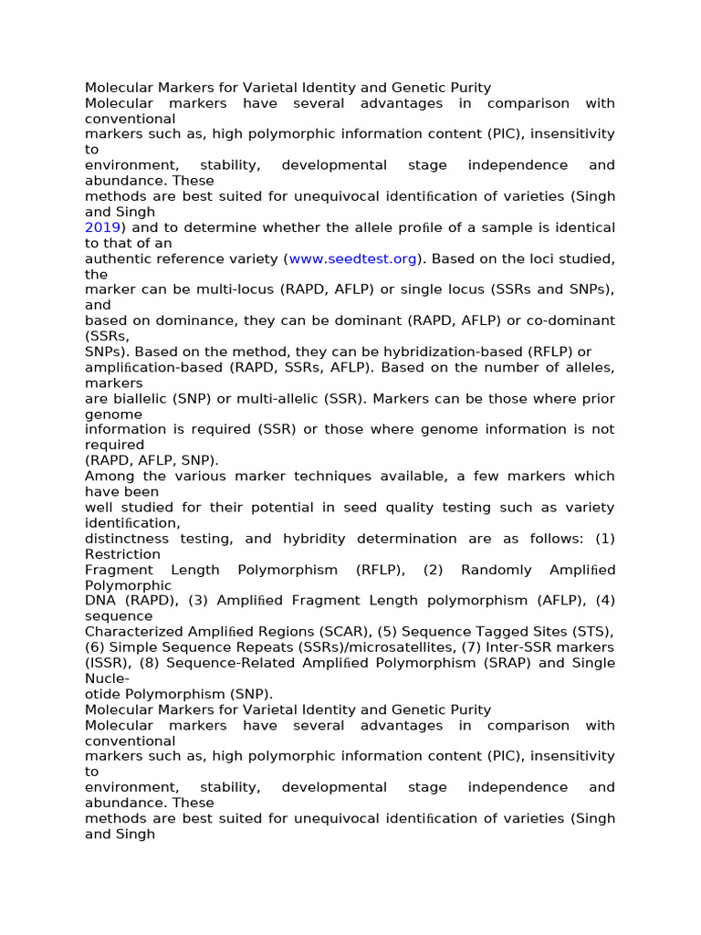 Molecular markers pdf single nucleotide polymorphism microsatellite