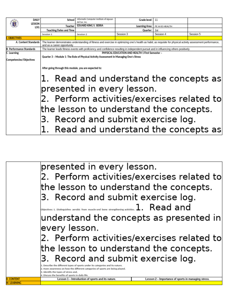 DLL-PE.-Q1-for-LC-5 | PDF | Stress (Biology) | Sports