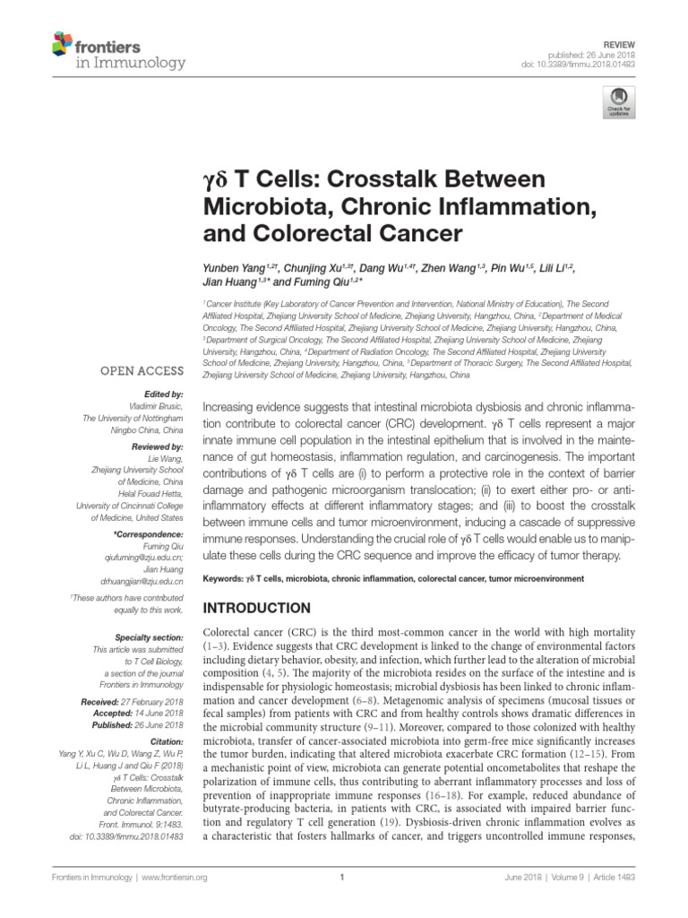 γδ T Cells and Colorectal Cancer Links | PDF | T Cell | Inflammation