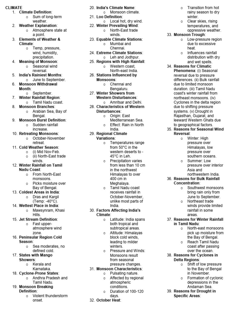 Key points climate pdf monsoon rain
