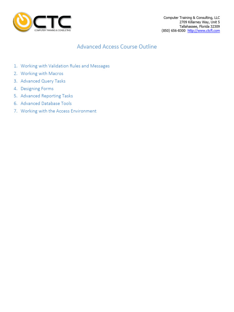 Advanced Access Course Outline | PDF