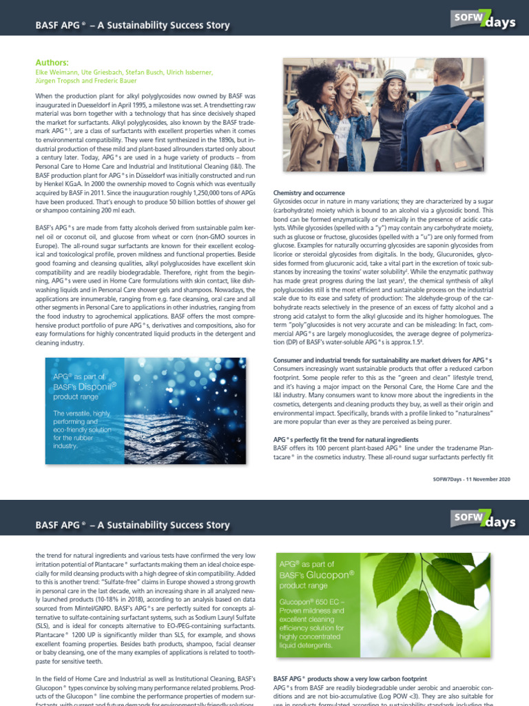 BASF APG®: Sustainable Glycoside Surfactants | PDF | Surfactant | Shampoo