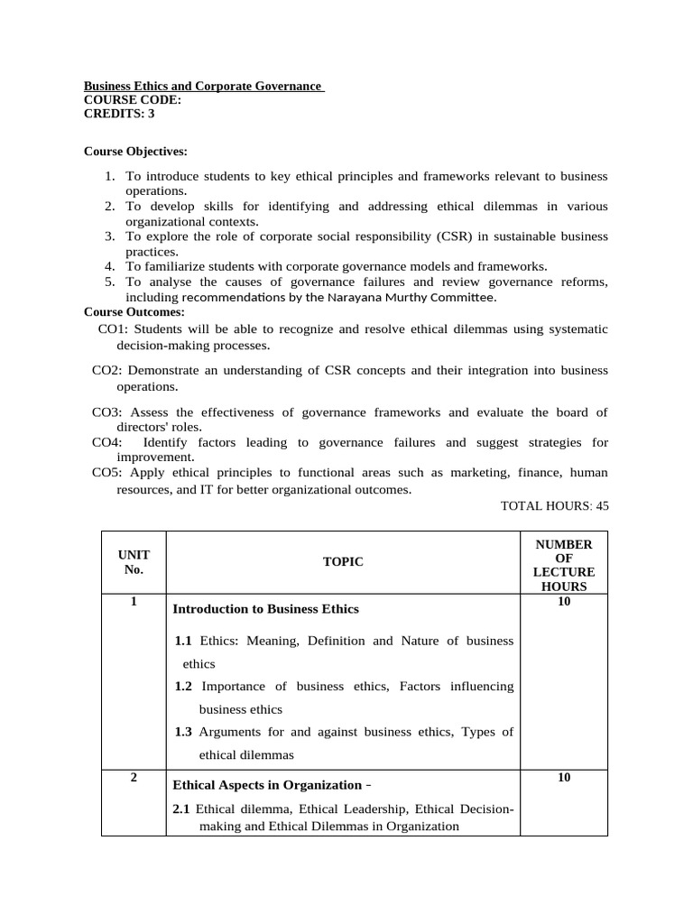 Business Ethics and Corporate Governance | PDF | Corporate Social ...