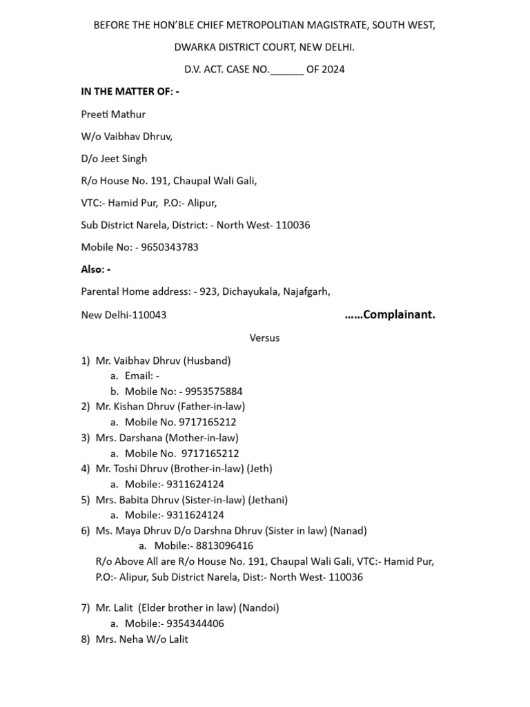 Priti Mathur's Domestic Violence Case | PDF | Affidavit | Social ...