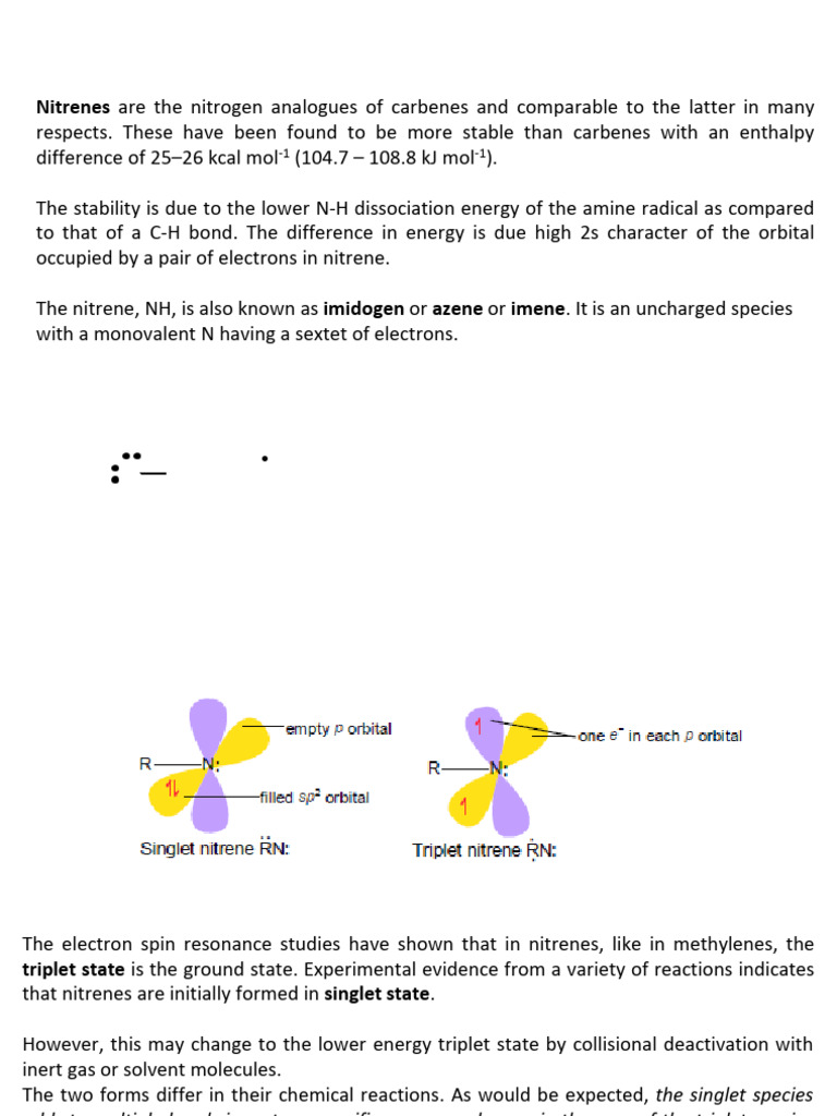 Understanding Nitrenes: Types and Reactions | PDF | Radical (Chemistry ...