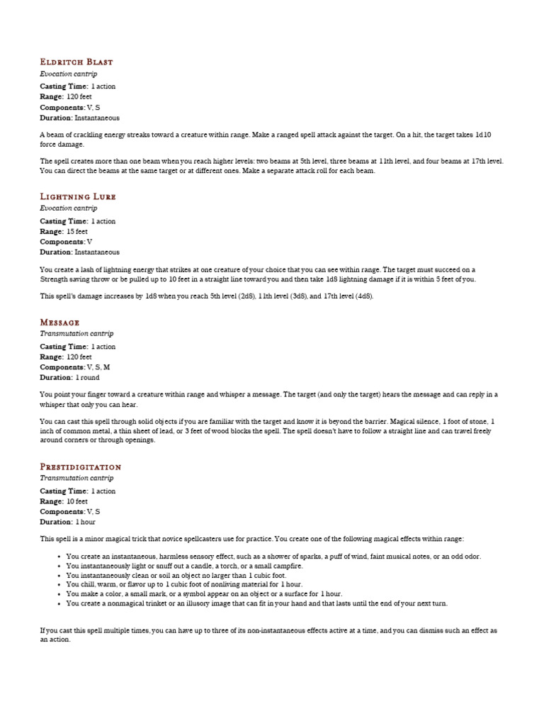 D&D Spell Descriptions and Mechanics | PDF